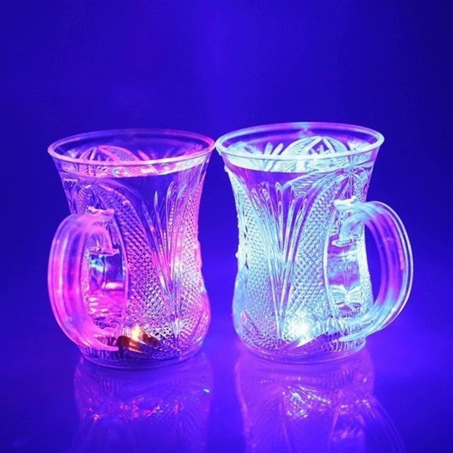 LED Light-Up Party Cups - Flashing Water-Activated Drinking Glasses with Handle (2-Piece) LED Light-Up Party Cups - Flashing Water-Activated Drinking Glasses with Handle (2-Piece)